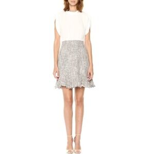Rebecca Taylor Silk Tweed Ruffle Mini Dress SILK PETAL SLEEVE WOMEN 10 WOOL